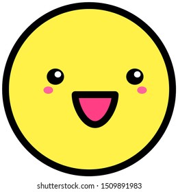 Flat kawaii emoji face. Cute funny cartoon character. Simple line art expressions web icon. Emoticon sticker. Vector graphic illustration.