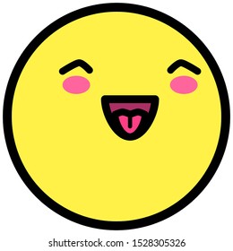 Flat kawaii emoji face. Cute funny cartoon character. Simple line art expressions web icon. Emoticon sticker. Vector graphic illustration.