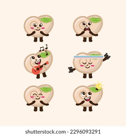 Flat Kawaii Escargot Pear Mascot Character Illustration Set