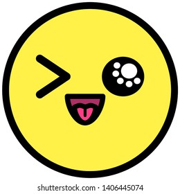 Cara plana de kawaii. Caricatura graciosa. Icono web de expresiones de arte de línea simple. Emoticon sticker. Ilustración gráfica vectorial.