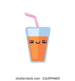 Flat Kawaii Orange Juice Over White