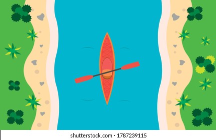 Flat kayak in river top view