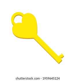 Flat key icon. Vector illustration. Creative heart pictogram. Yellow color drawing