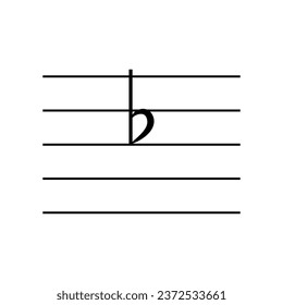 Flat key signature on staff flat vector isolated on white background. Black musical notation symbol. Music concept.