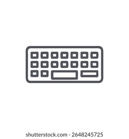 A flat keyboard icon with a bold light gray outline against a White Background, minimalist style.