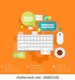 Flat keyboard icon. Contact, social network concept. Global communication, chat.