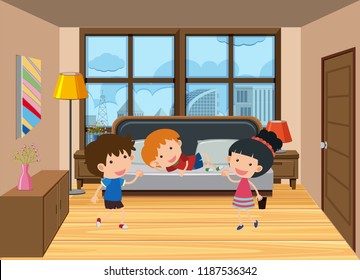 Niño plano en la ilustración de la habitación