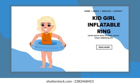 flat kid girl inflatable ring vector. pool summer, water vacation, happy fun flat kid girl inflatable ring web flat cartoon illustration