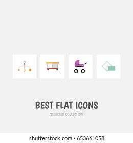 Flat Kid Set Of Mobile, Napkin, Playground And Other Vector Objects. Also Includes Playground, Crib, Mobile Elements.