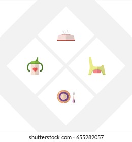 Flat Kid Set Of Nursing Bottle, Baby Plate, Tissue And Other Vector Objects. Also Includes Dish, Baby, Plate Elements.