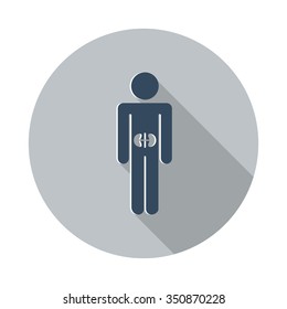 Flat Kidneys icon with long shadow on grey circle