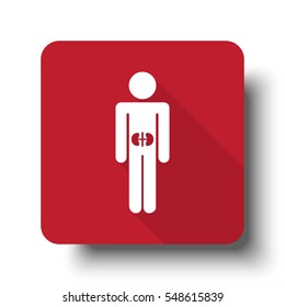 Flat Kidneys web icon on red button with drop shadow