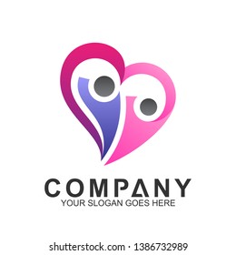 flat kids logo design in heart shape