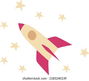 Flat kids space ship element. Rocket illustration print.
