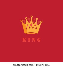 Flat King crown isolated with red background