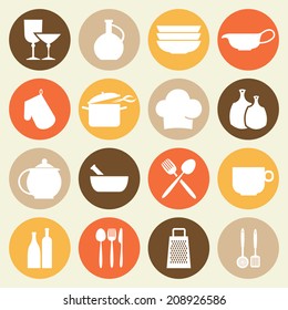 Flat kitchen and cooking icons. Dishes set