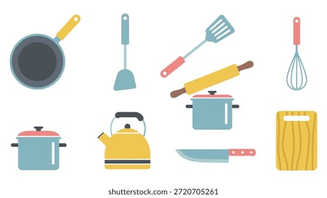 Flat Kitchen Cooking Utensils Icon Set for Food Preparation