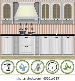 Flat kitchen design icon illustration.