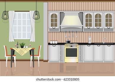 Flat of kitchen interior design classic style