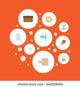 Flat Kitchen Measurement, Blender, Loaf And Other Vector Elements. Set Of Food Flat Symbols Also Includes Board, Measurement, Kettle Objects.