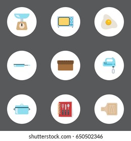 Flat Kitchen Measurement, Electric Stove, Skillet And Other Vector Elements. Set Of Gastronomy Flat Symbols Also Includes Weight, Board, Breadboard Objects.