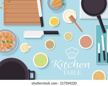 flat kitchen table for cooking in house vector illustration design concept