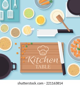 flat kitchen table for cooking in house vector illustration design concept