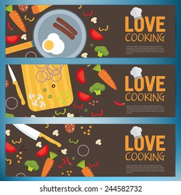 flat kitchen table for cooking in house banners vector illustration design concept
