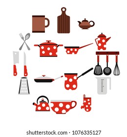 Flat kitchen tools icons set. Universal kitchen tools icons to use for web and mobile UI, set of basic kitchen tools elements isolated vector illustration