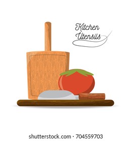 flat kitchen utensils and vegetables