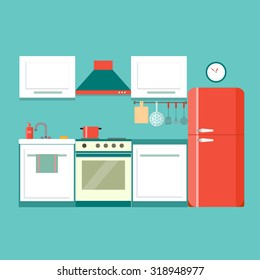 Flat Kitchen. Vector Illustration