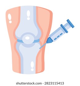 Flat knee joint icon with a surgical instrument near the kneecap.