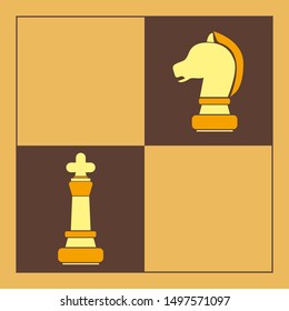 Flat knight and king chess pieces