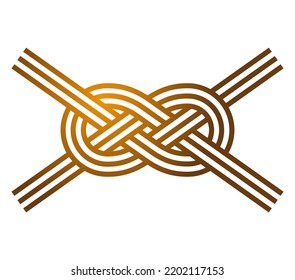 Flat knot. Square knot. Reef knot. Two golden ropes intertwined