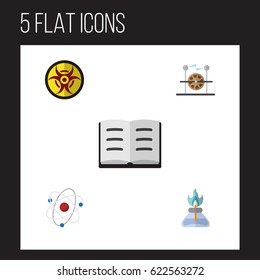 Flat Knowledge; Study Set Of Lecture, Orbit, Flame And Other Vector Objects. Also Includes Danger, Book, Gas Elements.