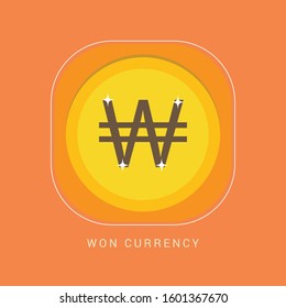 Flat Korean won currency round Gold coin. Asia. Casino currency, gambling coin