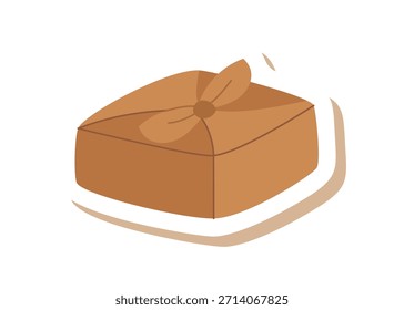 Estilo de parche de caja de regalo vintage kraft plano con cinta marrón y lazo. Elemento de regalo y paquete, idea de regalo de Navidad. Cálido color marrón, perfecto para vacaciones o uso festivo, decoración moderna clásica.