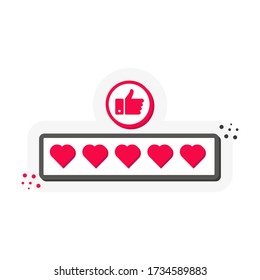 Flat label with LIKE FIVE HEART RATING  speech bubble. 3D label for business, marketing and advertising on white background. Vector illustration.