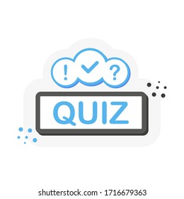 Flat label with QUIZ speech bubble. 3D label for business, marketing and advertising on white background. Vector illustration.