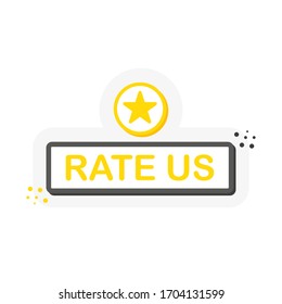 Flat label with RATE US speech bubble. 3D label for business, marketing and advertising on white background. Vector illustration.