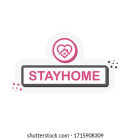 Etiqueta plana con la burbuja del habla de STAYHOME. Etiqueta para negocios, marketing y publicidad en fondo blanco. Ilustración vectorial.