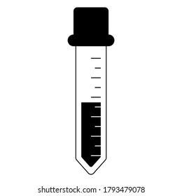 Flat Laboratory Equipment Cartoon Vector - Black And White Silhouette Centrifuge Tube Icon Isolated On White Background