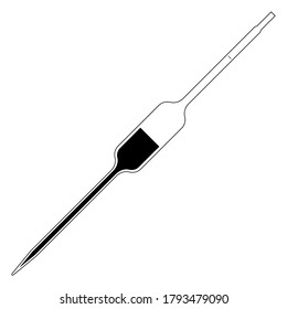 Flat Laboratory Equipment Cartoon Vector - Black And White Silhouette Babcock Pipette Icon Isolated On White Background