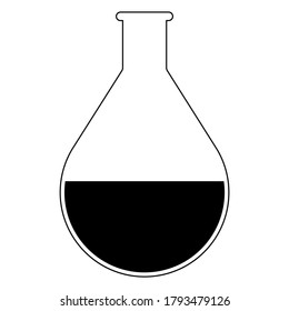 Vector De Caricatura De Equipo De Laboratorio Plano - Icono De La Matraz De Evaporación Inferior Redonda En Blanco Y Negro Aislado En Fondo Blanco