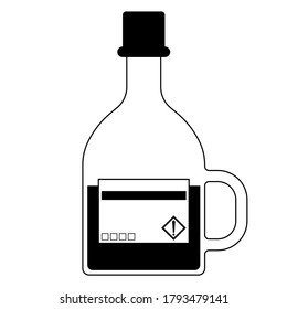 Flat Laboratory Equipment Cartoon Vector - Black And White Silhouette Chemical Bottle Icon Isolated On White Background