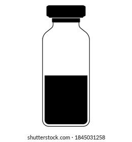 Flat Laboratory Equipment Cartoon Vector - Black And White Silhouette Medical Vial Icon Isolated On White Background