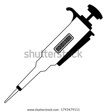 Flat Laboratory Equipment Cartoon Vector - Black And White Silhouette Micro Pipette Icon Isolated On White Background