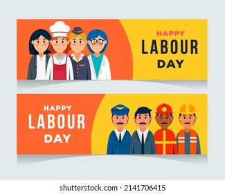 flat labour day horizontal banner