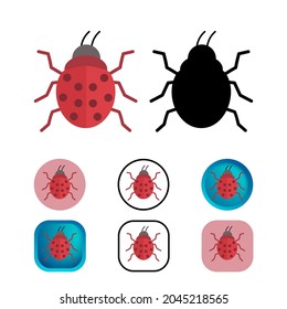 Flat Ladybug Insect Icon Collection