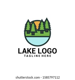 Flat Lake Logo Design Vector